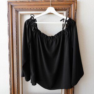 Wrangler Women’s Size Large Black Off Shoulder Peasant Top Long Sleeve Boho